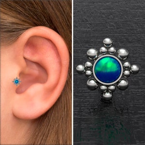 Cartilage Earring Stud Implant Grade Titanium, Opal Tragus Stud, Conch Piercing, Tragus Jewelry, Cartilage Barbell, Forward Helix Bar