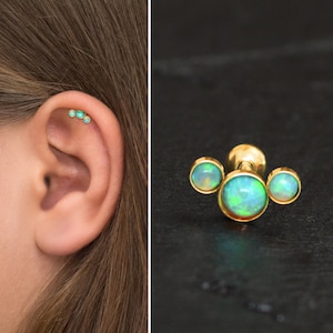 Opal Cartilage Curved Earring Surgical Steel, Helix Stud, Curved Cartilage Earring Stud, Helix Curved Barbell Earring, Helix Piercing