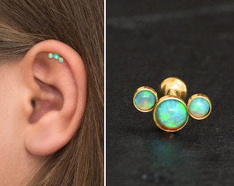 Opal Cartilage Curved Earring Surgical Steel, Helix Stud, Curved Cartilage Earring Stud, Helix Curved Barbell Earring, Helix Piercing