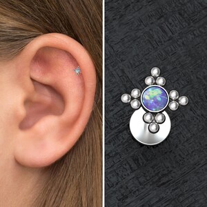 Opal Forward Helix Earring Surgical Steel, Tragus Stud, Cartilage Stud, Conch Earring, Tragus Ring, Labret Stud Earring, Conch Ring