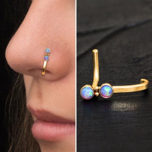 Opal Nose Hoop With Stud Surgical Steel, Nose Stud, Nose Ring 22g 20g 18g 16g, Nose Pin, Nostril Piercing, Nose Jewelry, Nose Hoop