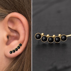 Pendientes de acero quirúrgico con forma de oreja, pendientes de ónix con forma de trepador, pendientes de enredadera, pendientes con forma de oreja con forma de oreja, pendientes con forma de puño de escalada, pendientes con botón curvo