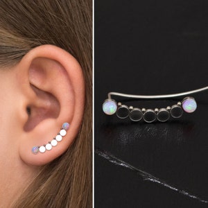 Surgical Steel Ear Crawler Opal, Ear Sweep, Ear Vine, Ear Climber Earrings, Ear Pin Earrings, Climbing Ear Cuff Earrings Curved Earring