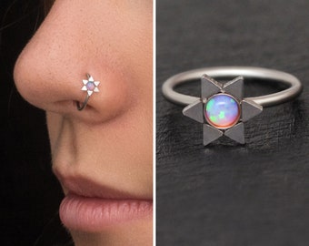 Nose Piercing Surgical Steel, Opal Nose Earring, Nose Hoop, Nostril Piercing, Nose Ring, Nose Jewelry, Nostril Jewelry 22g 20g 18g