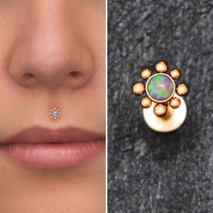 Opal Lip Labret Surgical Steel, Monroe Lip Ring, Medusa Jewelry, Medusa Lip Stud, Labret Earring, Flat Back Earring, Philtrum Jewelry