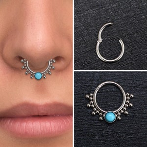 Turquoise Septum Ring Titanium Implant Grade, Septum Hoop, Daith Clicker Earring, Septum Jewelry, Daith Jewelry, Septum Clicker Hoop