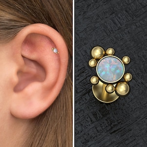 Opal Cartilage Piercing Surgical Steel, Tragus Earring, Conch Piercing, Labret Stud, Tragus Jewelry, Forward Helix Stud, Labret Ring