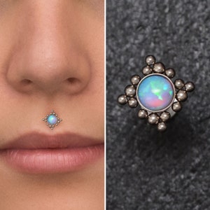 Opal Lip Piercing Titanium Implant Grade, Medusa Labret, Lip Ring, Monroe Stud, Lip Jewelry, Philtrum Piercing, Labret Stud Earring