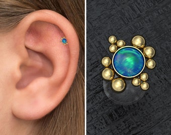 Brinco de pino Bioflex Forward Helix, brinco de concha de opala, pino de tragus, piercing de cartilagem, piercing de tragus, brinco de pino de labret