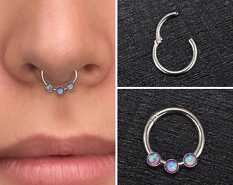 Daith Earring Titanium, Opal Septum Ring 16g, Implant Grade Septum Clicker Earring, Daith Jewelry, Septum Hoop, Daith Clicker Hoop