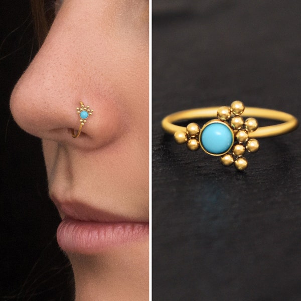 Surgical Steel Nose Ring Hoop Turquoise, Nose Earring, Nostril Piercing, Nose Hoop 22g 20g 18g, Nostril Ring, Nose Jewelry, Nose Piercing