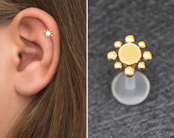 Pendiente de tragus Bioflex, pendiente de cartílago de espalda plana, perno de caracola, joyería de hélice delantera, anillo de tragus, perforación de labret