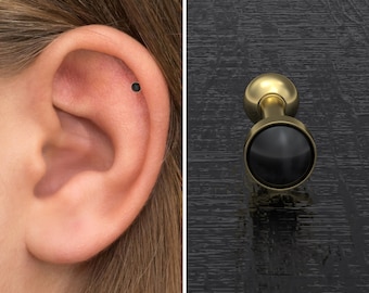 Forward Helix Piercing Surgical Steel, Onyx Conch Bar, Tragus