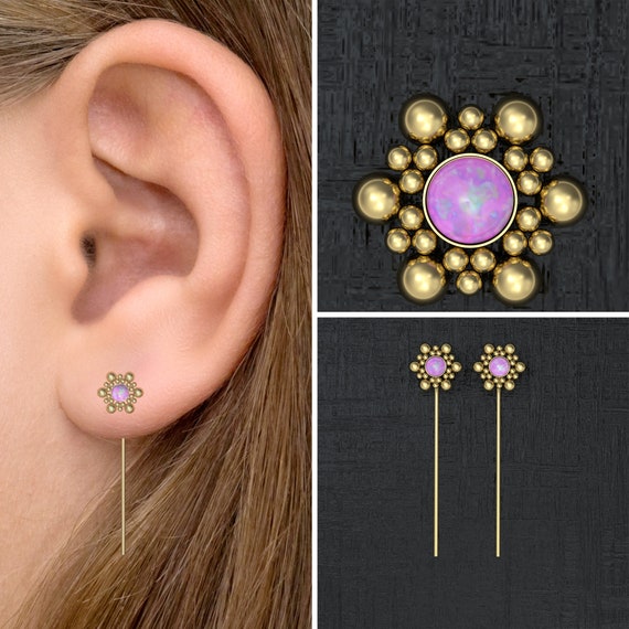 Stud Earrings Surgical Steel Ear Threader Earrings Opal Drop