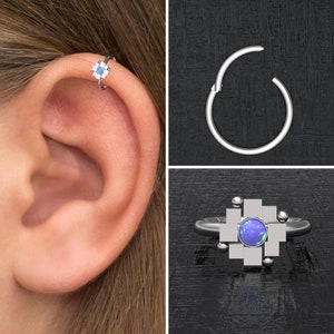 Opal Tragus Hoop Surgical Steel, Conch Hoop, Clicker Hoop, Cartilage Hoop Earring, Tragus Ring, Forward Helix Jewelry, Rook Earring