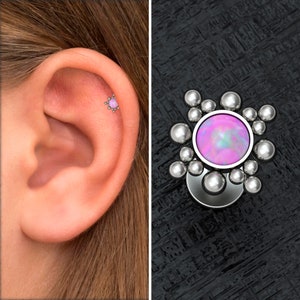 Pendiente de cartílago de espalda plana de titanio grado de implante, ópalo de anillo de tragus, perforación de hélice delantera, pendiente de tragus, joyería de labret de caracola