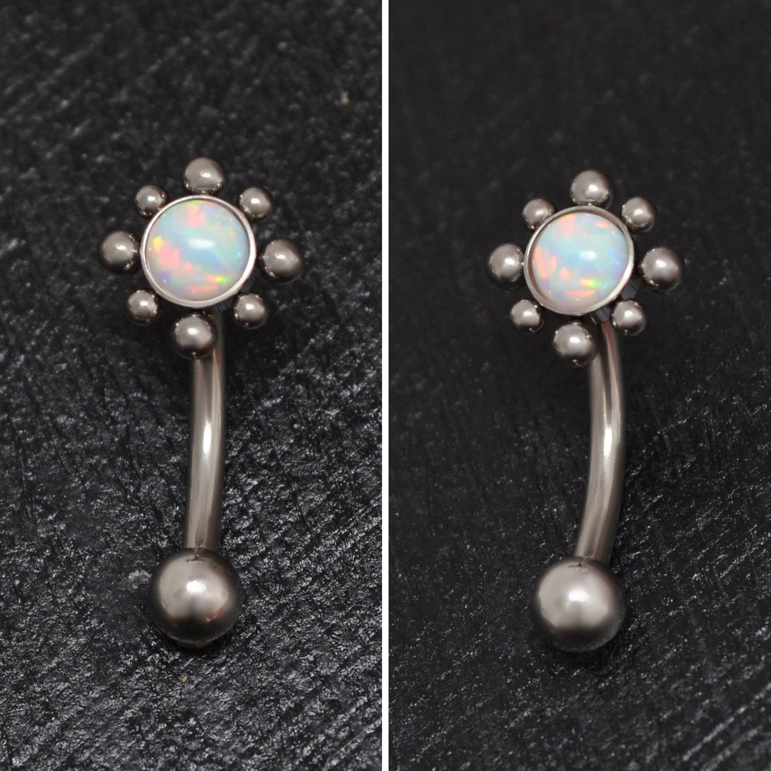 Opal Rook Piercing Titanium, Rook Barbell Ring Implant Grade, Eyebrow Ring, Rook Jewelry