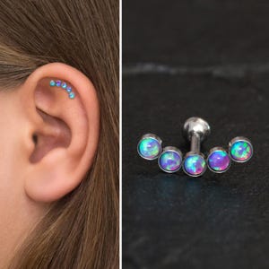 Surgical Steel Cartilage Curved Earring Opal, Helix Earring, Cartilage Stud Earring, Curved Bar Stud Earring, Barbell Earring