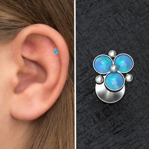 Flat Back Cartilage Earring Stud Surgical Steel, Tragus Ring Opal, Forward Helix Piercing, Tragus Earring, Conch Labret Jewelry