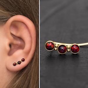 Surgical Steel Ear Crawler Earrings, Opal Climber Earrings, Vine Earrings, Ear Sweep, Climbing Ear Cuff Earrings, Curved Stud Earring