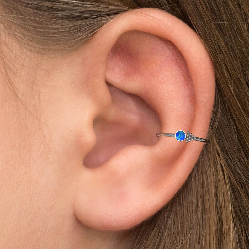 Rook Clicker Cartilage Hoop Earring Opal Tragus Hoop 18g 16g Clicker Hoop Titanium Conch Piercing Forward Helix Ring Tragus Ring