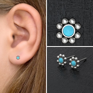 Turquoise Small Stud Earrings Titanium, Tiny Post Earrings Implant Grade, Everyday Earring Studs, Push Back Stud Minimalist Elegant Earrings