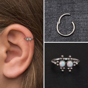 Opal Rook Earring Titanium Implant Grade, Tragus Earring, Clicker Hoop, Forward Helix Clicker, Tragus Piercing, Conch Ring, Cartilage Ring