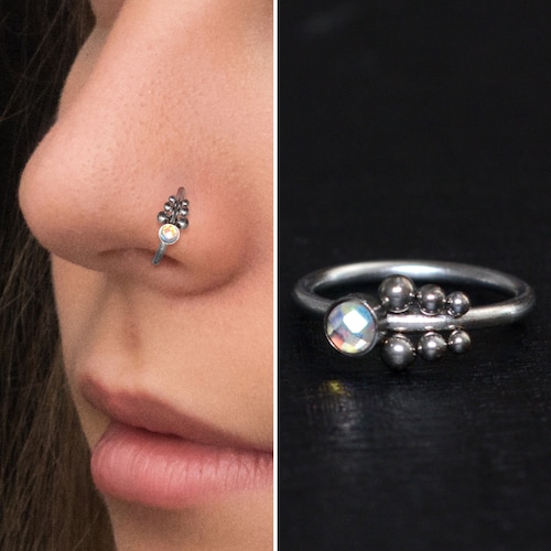 Onyx Nose Ring Titanium Implant Grade Nose Piercing 22g 20g Etsy