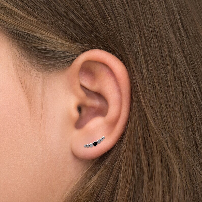 Ear Sweep Onyx Climbing Ear Cuff Earrings Surgical Steel Ear Vine Ear Pin Ear Crawler Earring Ear Climber Earrings Curved Earring