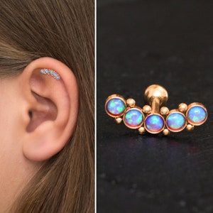 Cartilage Stud Earring Opal, Surgical Steel Curved Bar Stud Earring, Cartilage Curved Earring, Helix Earring, Barbell Earring
