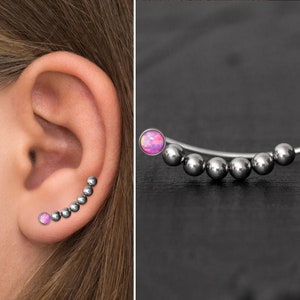 Up The Ear Earrings Surgical Steel, Opal Ear Climber Earrings, Vine Earrings, Ear Pin, Ear Sweep, Climbing Earring, Curved Stud Earring