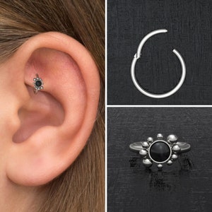 Onyx Tragus Schmuck, Titan Knorpelohrring, Conch Ohrring Implant Grade, Helix Ohrring, Turmring, Knorpel Clicker Ring