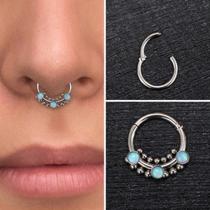 Surgical Steel Daith Earring, Opal Septum Ring 16g, Daith Clicker Earring, Septum Hoop, Daith Jewelry, Septum Jewelry, Daith Ring