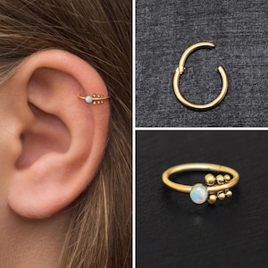 Surgical Steel Tragus Earring Hoop, Opal Cartilage Piercing, Rook Piercing, Forward Helix Piercing, Conch Piercing, Rook Clicker Hoop