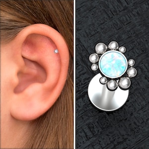 Surgical Steel Forward Helix Earring Stud, Opal Conch Earring, Tragus Stud, Cartilage Piercing, Tragus Piercing, Labret Stud Earring