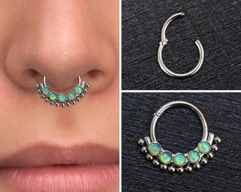 Daith Earring Surgical Steel, Opal Septum Ring 16g, Septum Clicker Earring, Daith Jewelry, Septum Hoop, Daith Clicker Hoop, Daith Ring