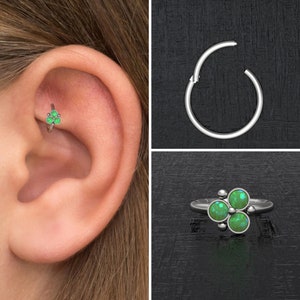 Opal Tragus Jewelry, Titanium Cartilage Earring, Conch Earring Implant Grade, Forward Helix Earring, Rook Ring, Cartilage Clicker Ring
