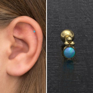 Surgical Steel Conch Barbell Opal, Tragus Earring, Forward Helix Earring, Tragus Barbell Piercing, Cartilage Bar, Forward Helix Stud