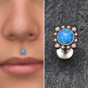 Medusa Lip Ring Titanium, Opal Lip Jewelry 16g, Monroe Piercing Jewelry, Philtrum Labret Piercing, Flat Back Stud, Lip Piercing