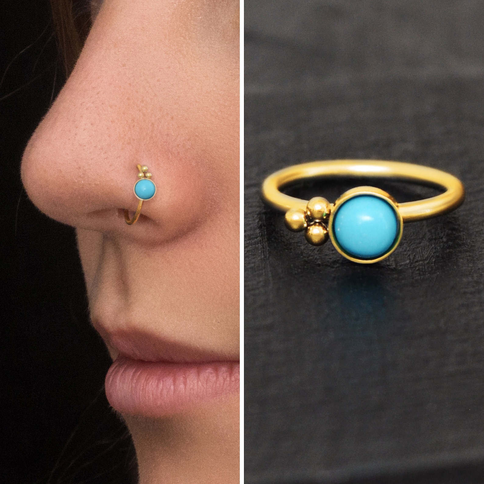 Turquoise Nose Ring Surgical Steel Nose Jewelry Nose Etsy