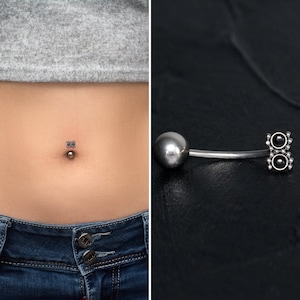 Onyx Belly Button Ring Titanium Implant Grade, Belly Ring, Navel Piercing, Belly Piercing, Curved Barbell Ring, Body Piercing 16g 14g