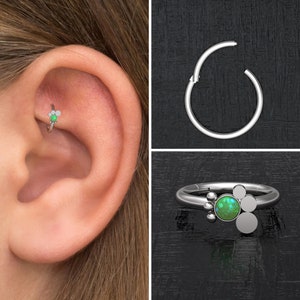 Surgical Steel Conch Piercing, Opal Tragus Hoop, Cartilage Hoop Earring, Forward Helix Ring, Rook Clicker, Clicker Hoop, Tragus Ring