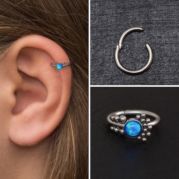 Surgical Steel Conch Piercing Opal Tragus Hoop Cartilage Hoop Earring Forward Helix Ring Rook Clicker Clicker Hoop Tragus Ring Etsy Canada