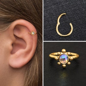 Forward Helix Earring Surgical Steel, CZ Tragus Earring, Cartilage Ring, Tragus Clicker Earring, Rook Earring Hoop, Conch Earring