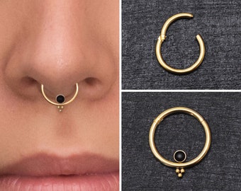 Onyx Septum Hoop Surgical Steel, Daith Piercing, Septum Ring, Daith Earring, Septum Clicker Hoop, Daith Clicker Earring, Daith Hoop