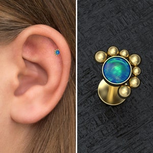 Opal Tragus Earring Surgical Steel, Flat Back Cartilage Earring Stud, Conch Stud, Forward Helix Jewelry, Tragus Ring, Labret Piercing