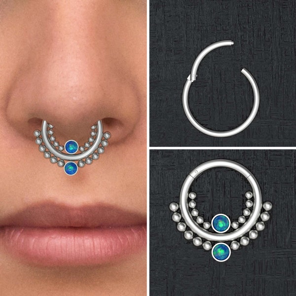 Daith Earring Titanium, Opal Septum Ring 16g, Implant Grade Septum Clicker Earring, Daith Jewelry, Septum Hoop, Daith Clicker Hoop