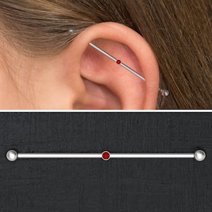 Surgical Steel Industrial Barbell 14g, Straight Barbell Piercing, CZ Industrial Piercing Jewelry, Scaffold Earring, Industrial Bar