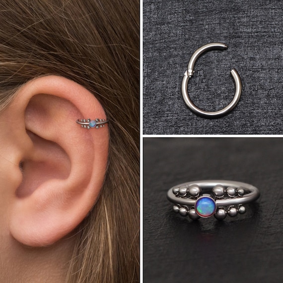 Opal Rook Earring Titanium Implant Grade, Tragus Earring, Clicker