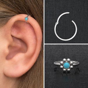 Cartilage Earring Hoop Surgical Steel, Turquoise Forward Helix Earring, Rook Piercing, Conch Jewelry, Tragus Piercing, Conch Clicker Ring